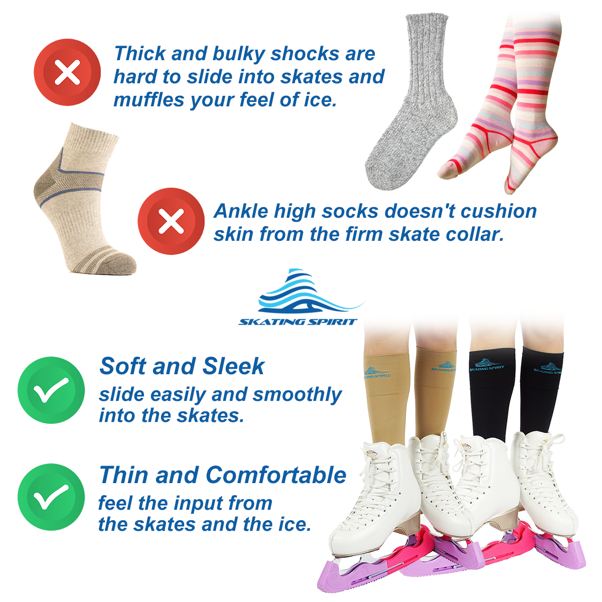 Figure Skating Knee High Socks (2 Pairs) – Skating Spirit