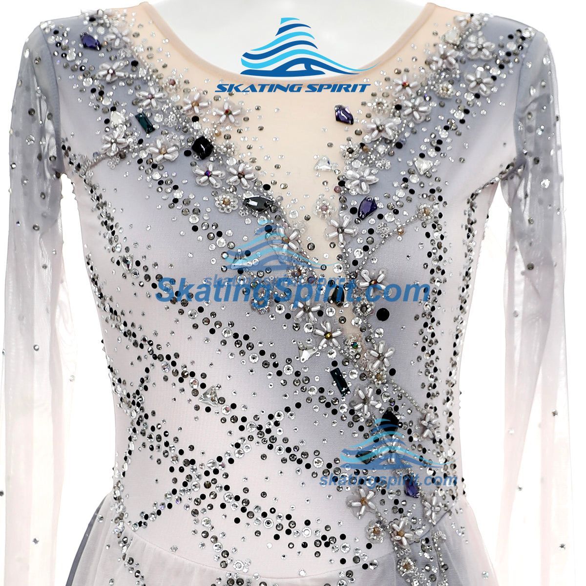 grey ice skating dress Grey Figure Skating Dress White Custom Girls Ice Skating Dresses Women Beaded Customize Competition Ice Skating Clothing Crystals