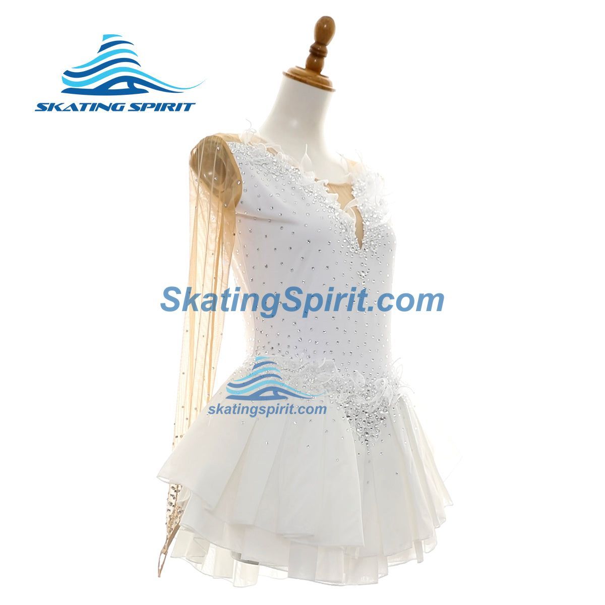 white lace figure skating dress White Lace Crop Top Dress with Mesh Maison du patin : Magasin spcialis en patinage artistique
