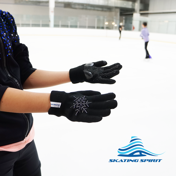 Gel Padded Gripper Gloves with Rhinestone Snowflakes