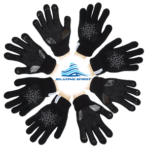 Gel Padded Gripper Gloves with Rhinestone Snowflakes
